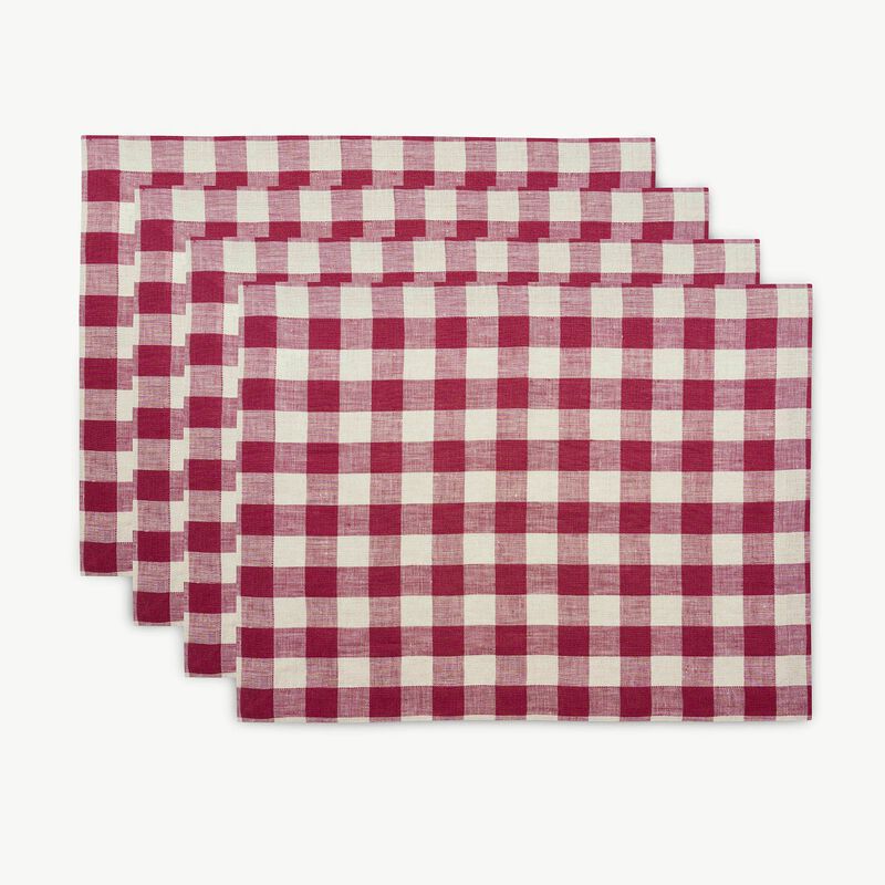 Solino Home Morgan Check 100% Linen Placemats &ndash; Set of 4, 14 x 19 in, Machine Washable, Holiday and Everyday Dining