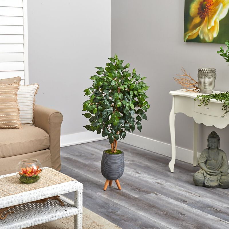 HomPlanti 4 Feet Ficus Artificial Tree in Gray Planter with Stand image number 4