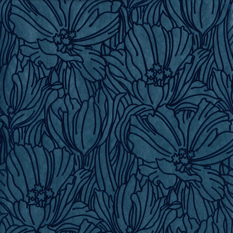 Selwyn Flock Dark Blue Floral Wallpaper image number 0