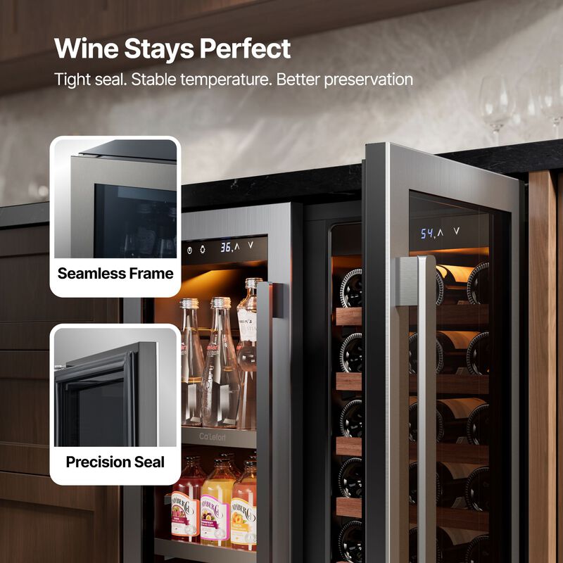 30 Inch Wine and Beverage Refrigerator, 3 Color LED, Dual Zone Wine Fridge,33 Bottles &80 Cans,Built-in Beverage Cooler image number 3