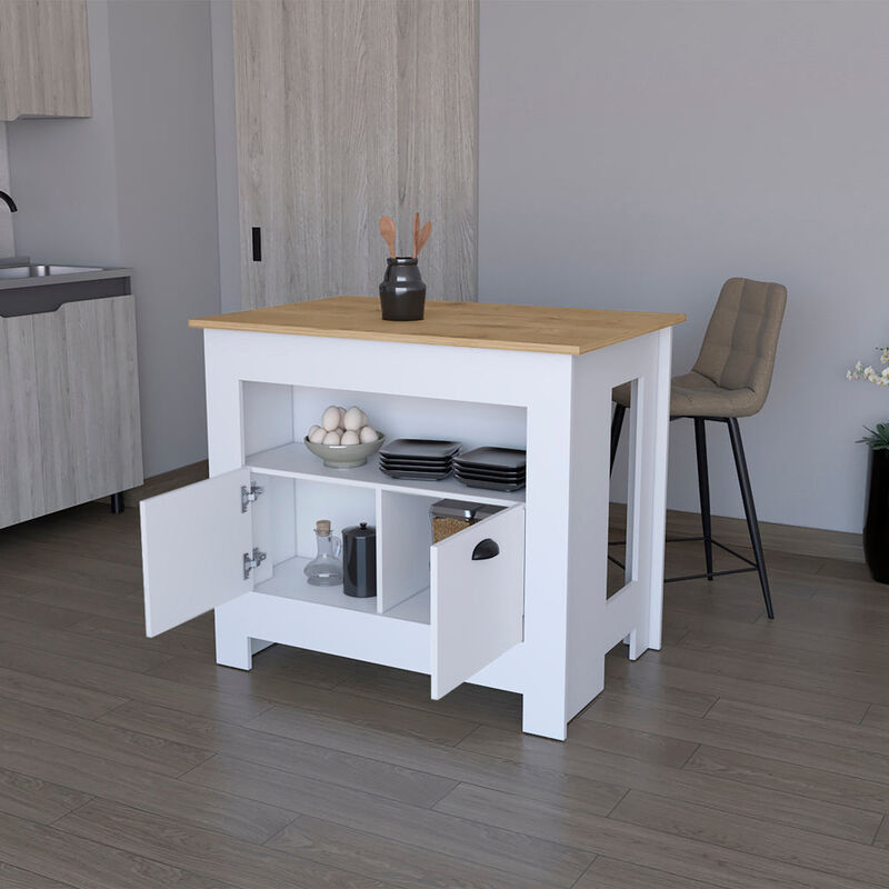 Kitchen Island Geneva, Kitchen, White / Macadamia