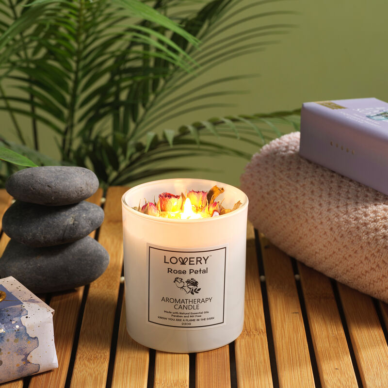 Rose Scented Candle with Dried Flowers - 9oz Soy Wax Home Candle
