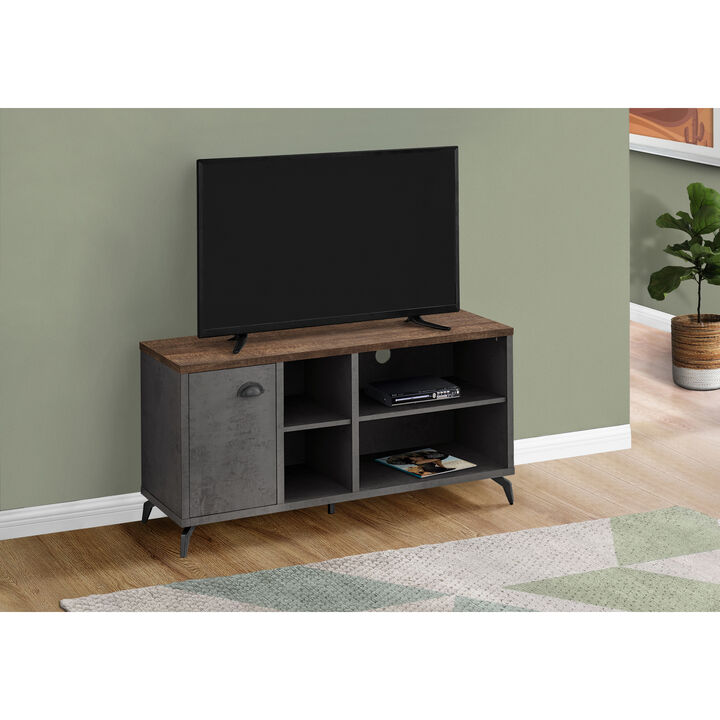 Monarch Specialties I 2830 Tv Stand, 48 Inch, Console, Media Entertainment Center, Storage Cabinet, Living Room, Bedroom, Laminate, Metal, Grey, Brown, Contemporary, Modern