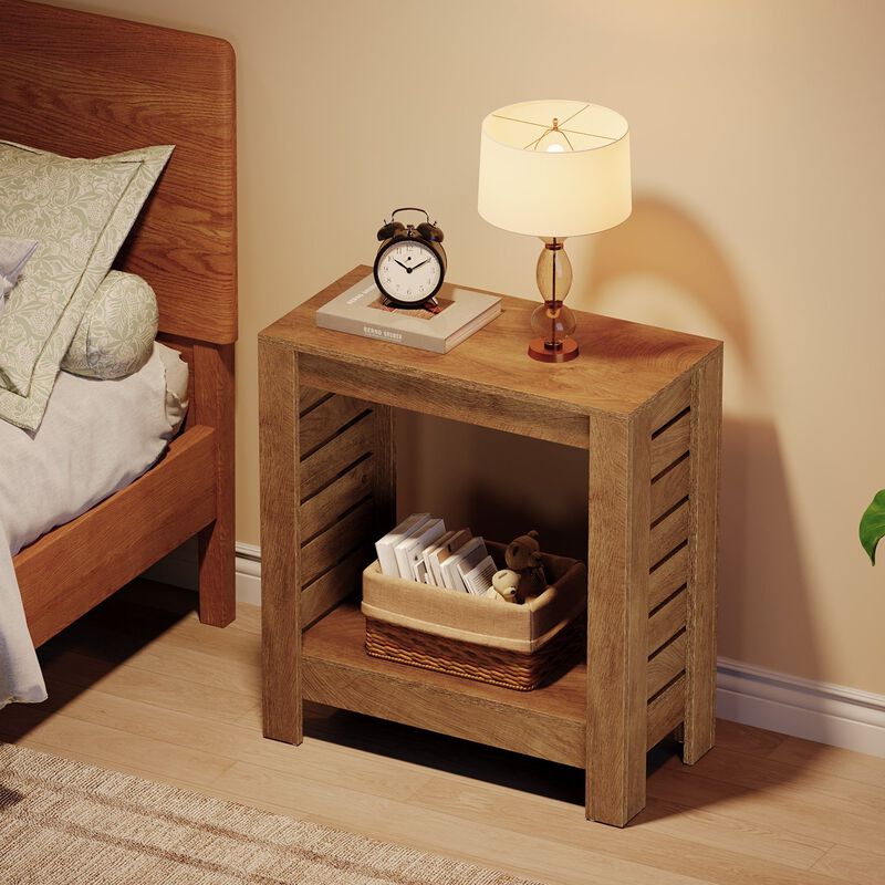 Wooden 2-Tier Side Table, End Table Nightstand with Storage Shelf-Light Brown image number 5