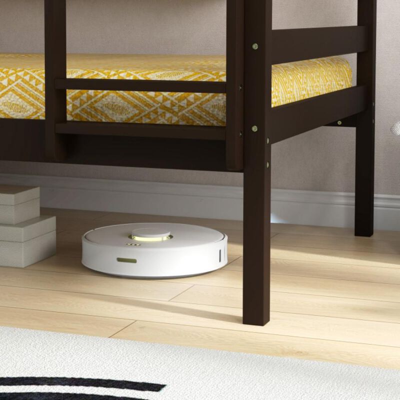 Hivvago Solid Wood Twin Over Twin Bunk Bed Frame with High Guardrails and Integrated Ladder