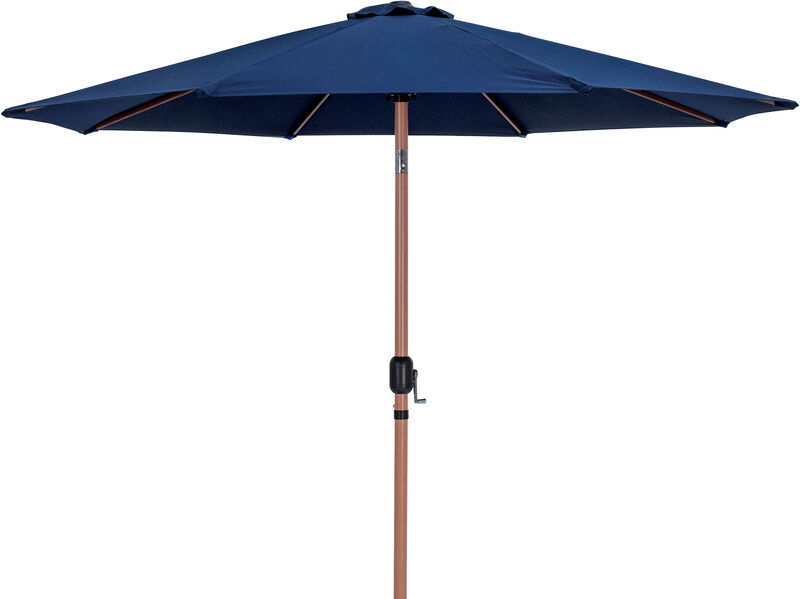 Meridian Furniture Fiji Navy Fabric / Teak Aluminum Patio Umbrella with Base Sets