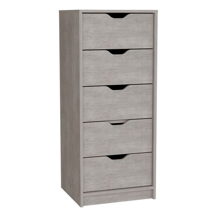 Basilea 5 Drawers Tall Dresser, Pull Out System -Concrete Gray