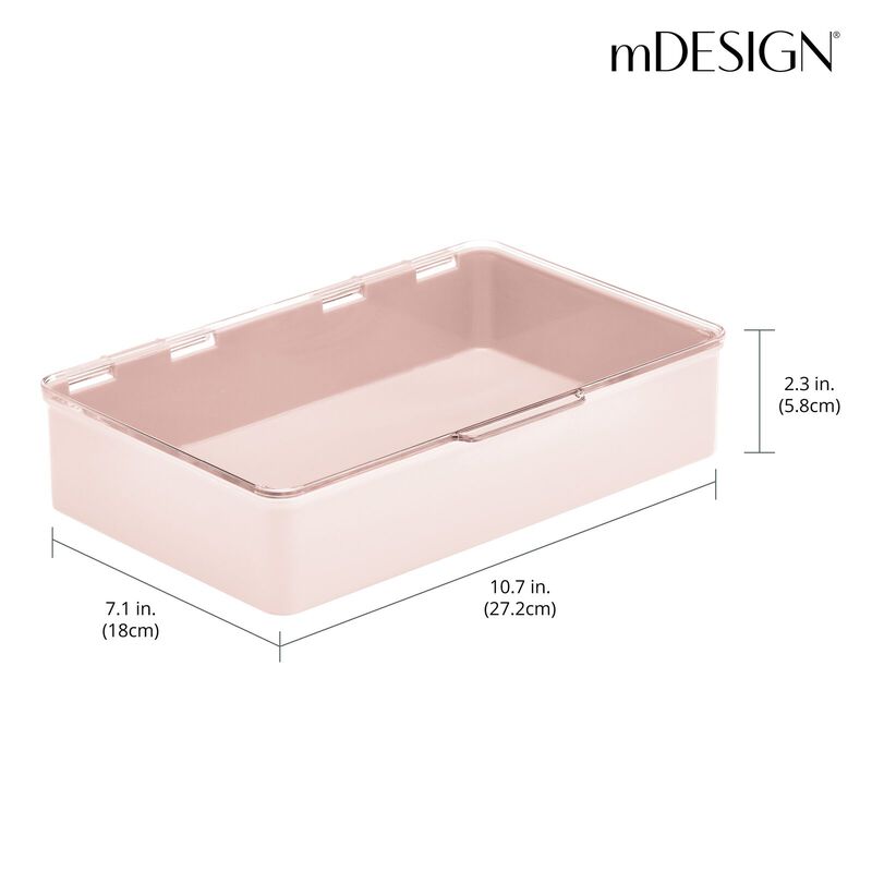 mDesign Plastic Stackable Organizer Container Box, Hinged Lid - Light Pink/Clear