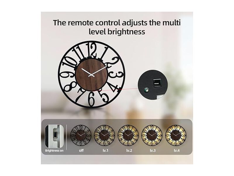Lighted Rustic Wood Remote Timer Farmhouse Wall Clock Silent Battery Operated image number 2
