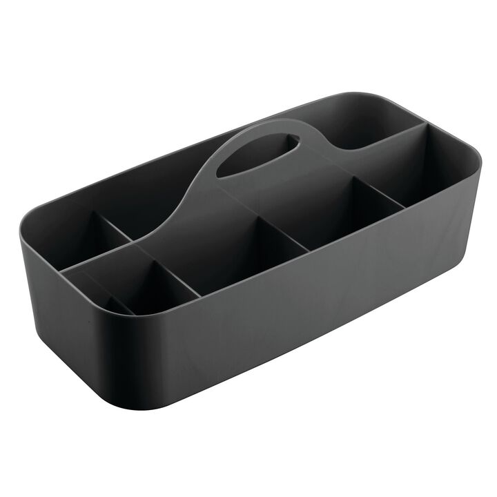 mDesign Large Plastic Divided Office Organizer Caddy Tote with Handle - Black