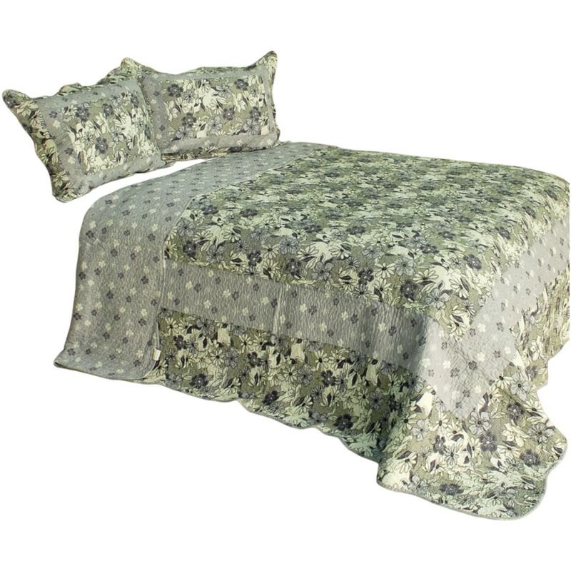 Queen Size Cotton 3-Piece Quilted Printed Quilt Set with Matching Pillow Shams image number 1