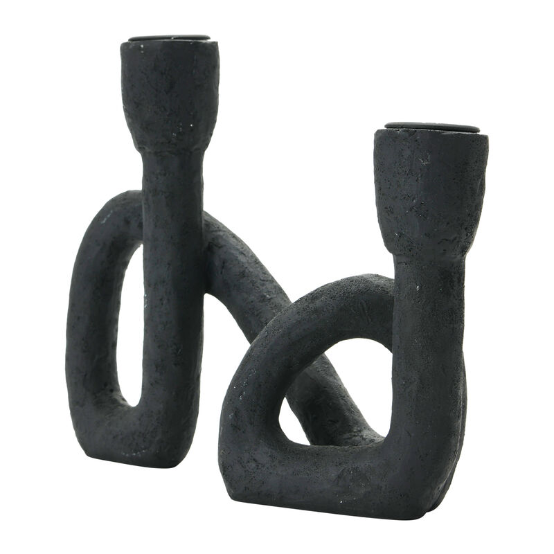 Decorative Resin Double Taper Candle Holder, Black image number 3