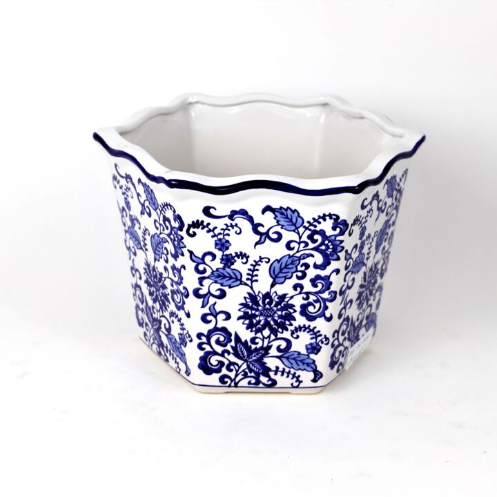 Euro Ceramica Blue and White Chinoiserie Ceramic Garden Planter, Set of 3