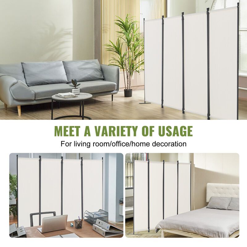 Folding Privacy Screen with 4 Fabric Panels for Bedroom, Study, or Living Room