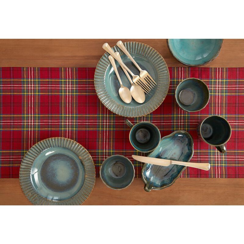 Solino Home 100% Pure Linen Table Runner - Classic Tartan Plaid