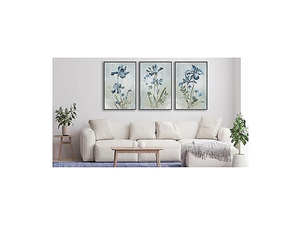 Large Canvas Wall Art Blue Iris Floral Vintage Botanical Decor Blossoms Flower