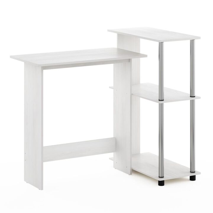 Furinno Furinno Abbott Corner Computer Desk with Bookshelf, White Oak/Stainless Steel