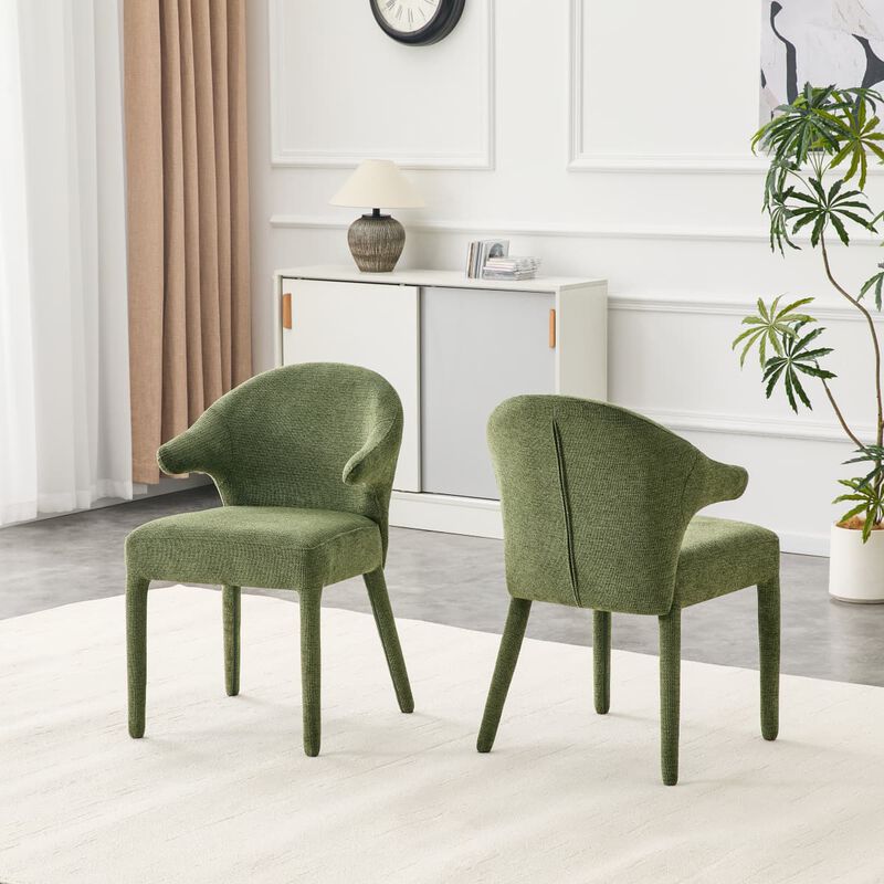 Set of 2 Boucle Dining Chairs Armchair Dining Chairs with Wraparound Back and Arms Square Dining Chairs with Metal Legs and Spring Seat image number 4