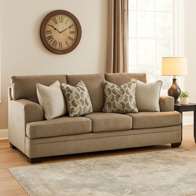Ead Queen Size Sofa Sleeper, 4 Accent Pillows, Nutmeg Brown Polyester image number 5