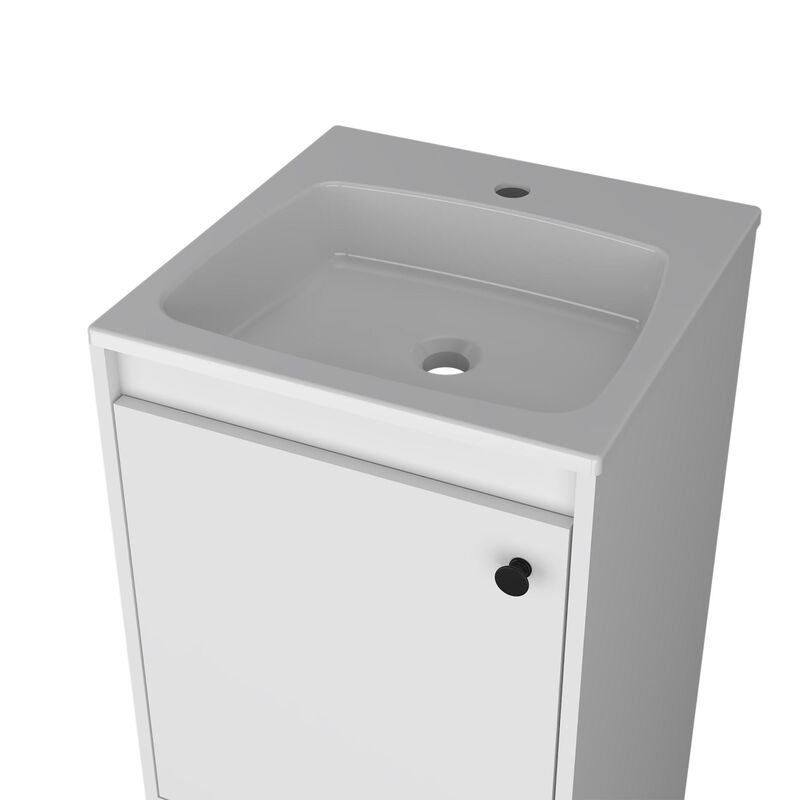 HomeRoots 18" White Wood Freestanding Single Door Bathroom Vanity With Sink image number 3