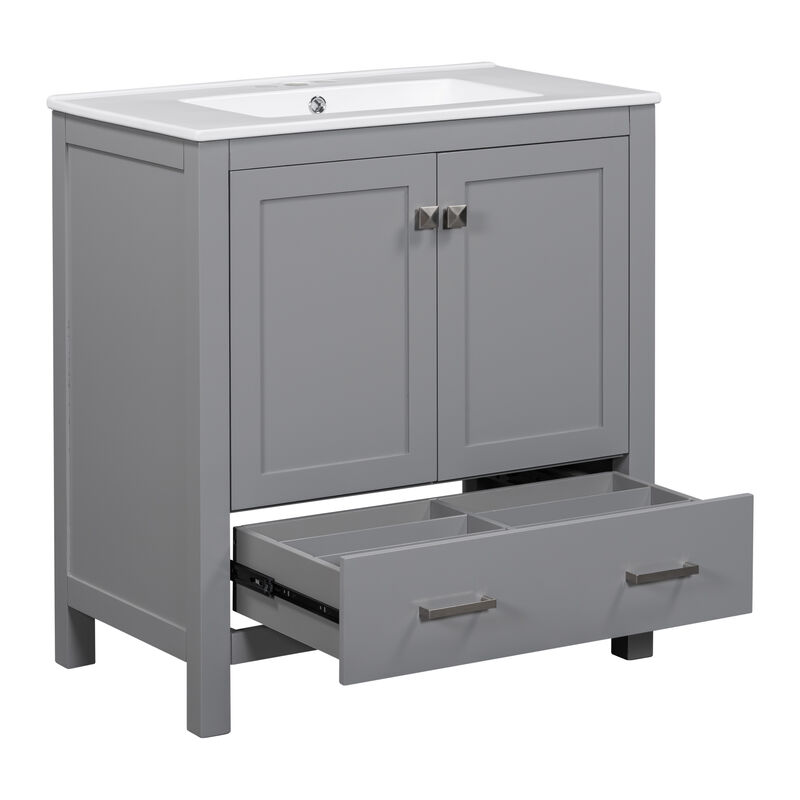 Whisen 30 in. Bathroom Storage Cabinet Bathroom Vanity with 2 Soft Closing Doors and Drawer