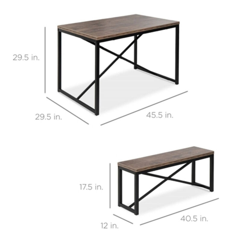 Modern Dining Table Set with Wood Top and Metal Frame Includes 2 Benches