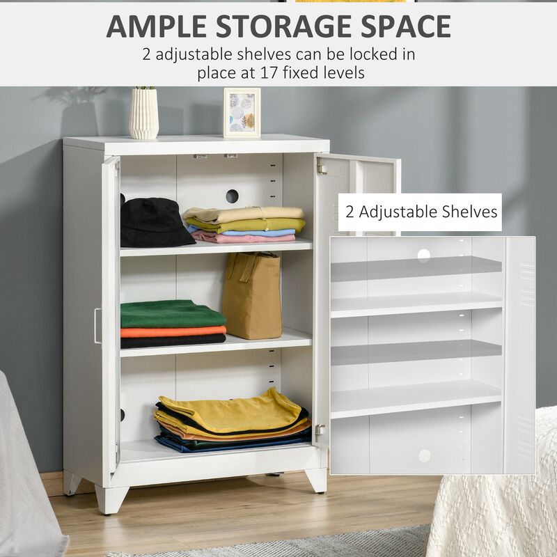 White Steel Storage: Industrial 2-Tier Cabinet for Living Room