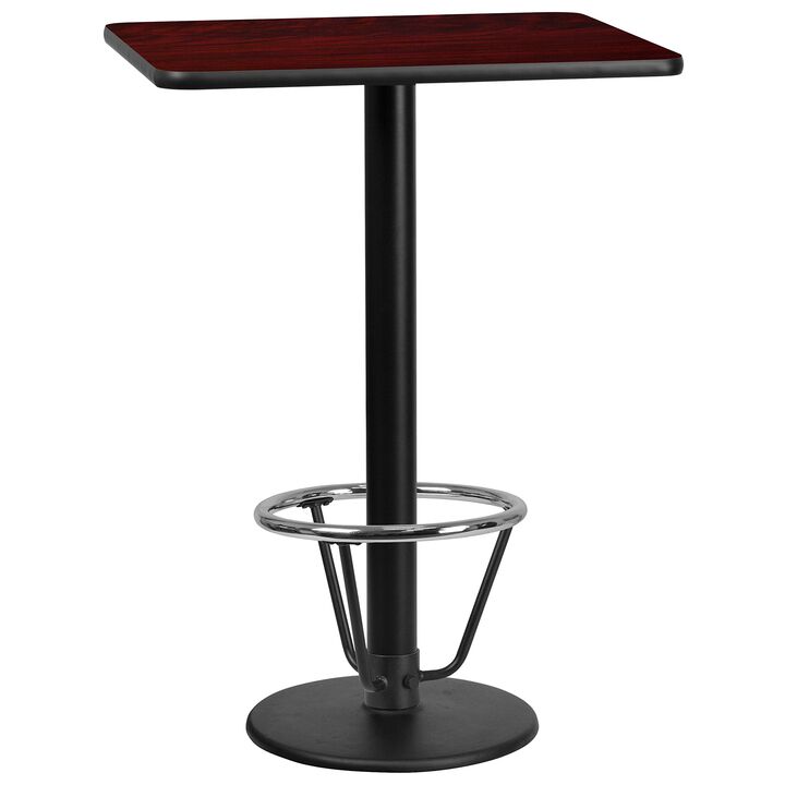 Flash Furniture 24'' x 30'' Rectangular Mahogany Laminate Table Top with 18'' Round Bar Height Table Base and Foot Ring