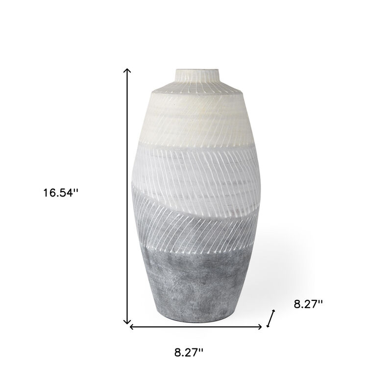 HomeRoots 17" Cream And Gray Geometric Ceramic Table Vase image number 3