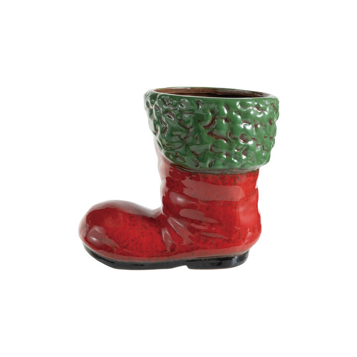Santa Boot Dolomite Vase in Red & Green