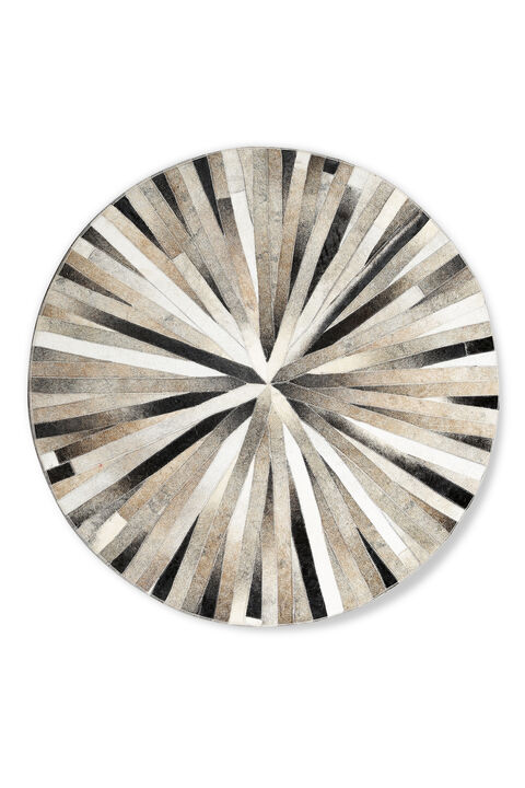 Round Starburst Cowhide Rug &acirc;&euro;&ldquo; Handmade Patchwork Leather Area Rug, Sunburst Design Round Cowhide Carpet, Modern Farmhouse Decor