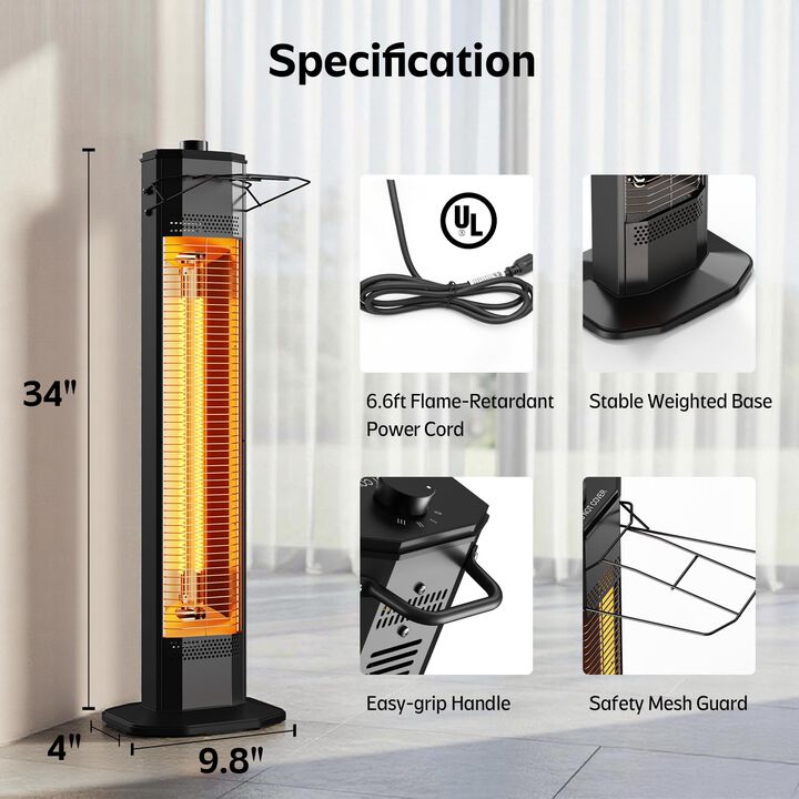 Outdoor Electric Patio Heater, 34-inch 1500W Infrared Tower Heater with Instant Heating, IPX5 Waterproof Space Heater