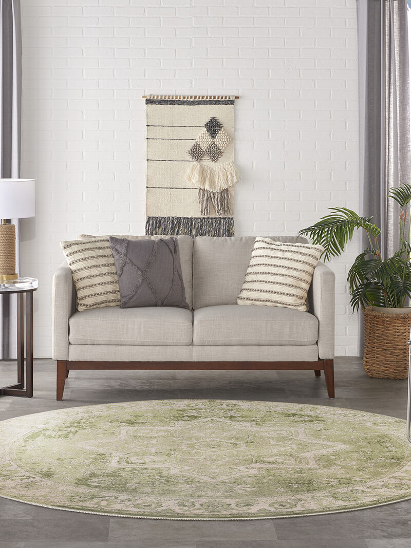 Astra Machine Washable ASW12 Ivory/Green 7'10" x Round Rug