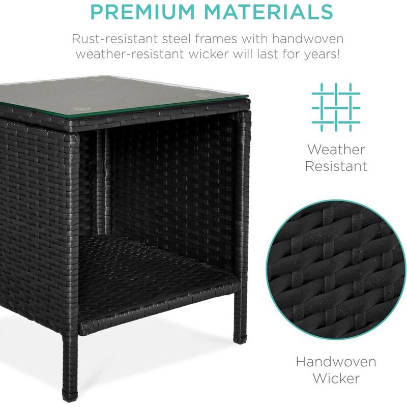 Hivvago 3-Piece Black PE Wicker Outdoor Dining Patio Furniture Set w/ Teal Blue Cushions