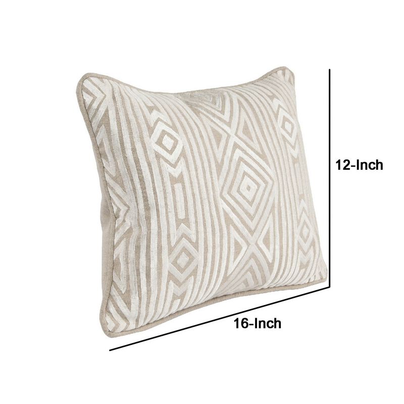 12 x 16 Square Linen Accent Throw Pillow, Tribal Accent, Piped Edges, Ivory-Benzara
