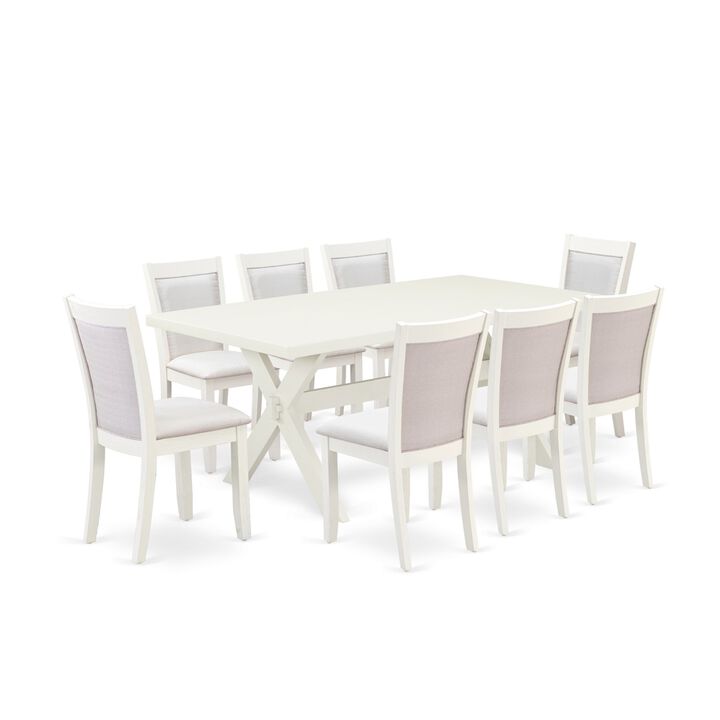 East West Furniture X027MZ001-9 9Pc Dining Room Set - Rectangular Table and 8 Parson Chairs - Multi-Color Color