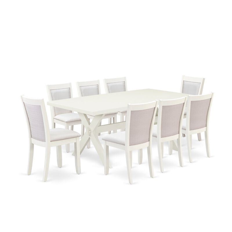 East West Furniture X027MZ001-9 9Pc Dining Room Set - Rectangular Table and 8 Parson Chairs - Multi-Color Color