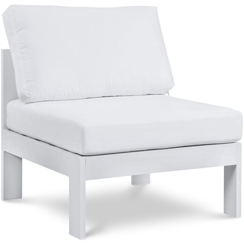 Meridian Furniture Nizuc White Water Resistant Fabric Outdoor Patio Aluminum Armless Chair