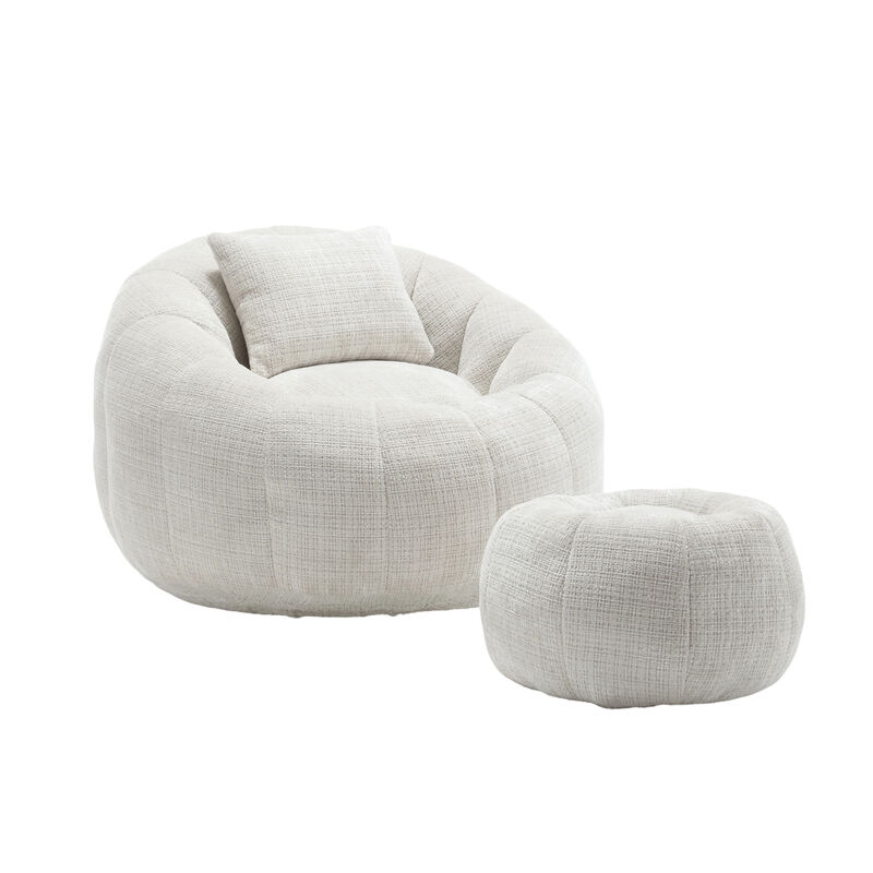 GOODSILO Modern Round Bean Bag Chair with Ottoman Comfortable Single Sofa Reading Lounger image number 0