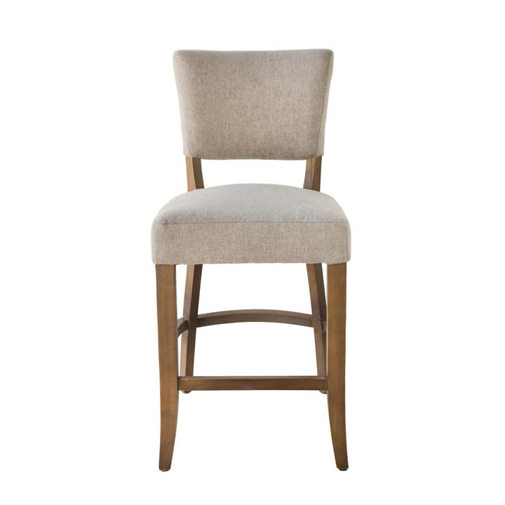 Ryna Counter Stool Chair, Light Gray Fabric, Oak Brown Solid Wood