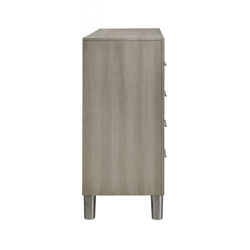 Levy 64 Inch Wide Dresser, 8 Drawers, Silver Trim, Ash Gray Laminate Wood image number 4