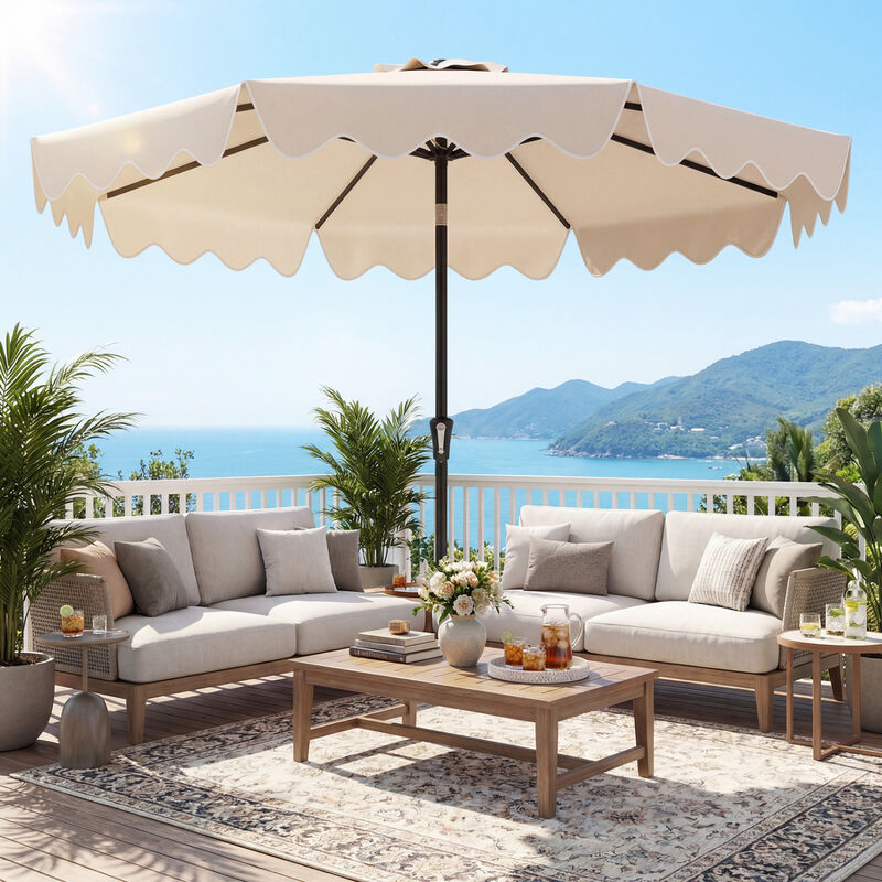 adjustable umbrella patio garden su GRAND 11 ft 12 ft Cantilever Patio with Base, Round Large Offset Umbrellas for Deck Pool Color:Satin Desert Tan w/Black Accents sale2026 02 23 Upgrade Your Patio with A Powder