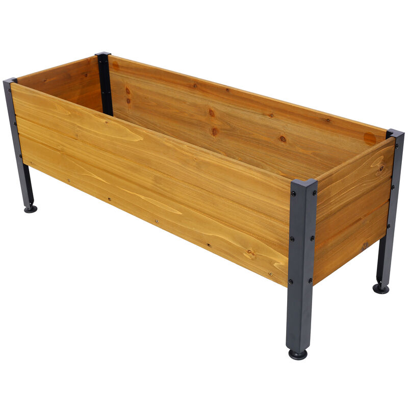 Outdoor Wooden Planter Box, Rectangular Raised Garden Bed for Herbs, Vegetables, and Flowers, Great for Deck or Patio