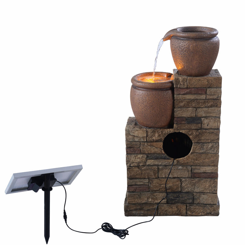 4-Tier Outdoor Solar Water Fountain with LED Lights, Brown image number 7
