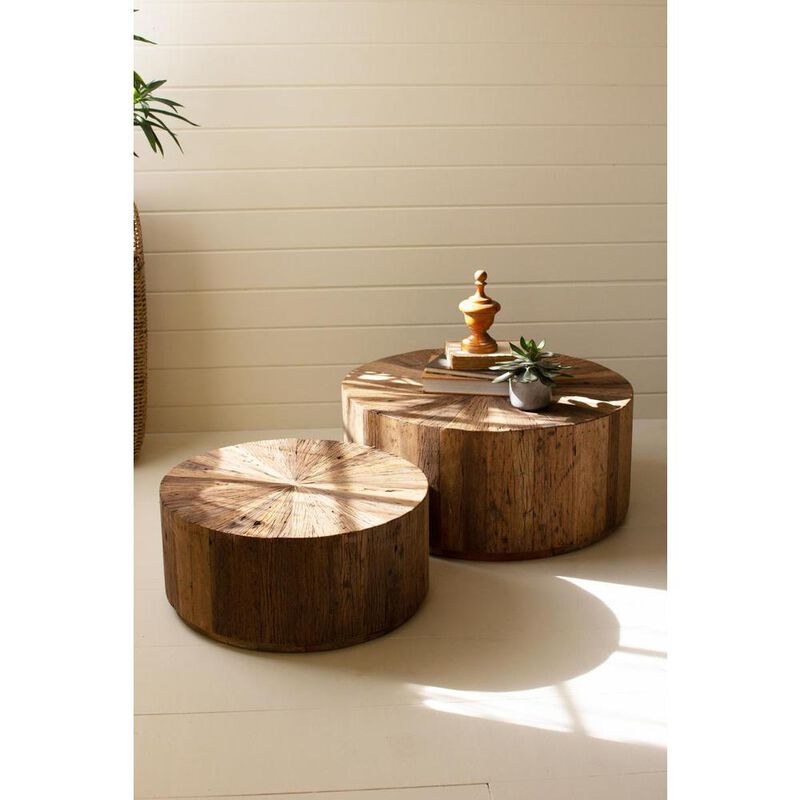 Kalalou Inc Set Of Two Recycled Wood Round Coffee Tables image number 3
