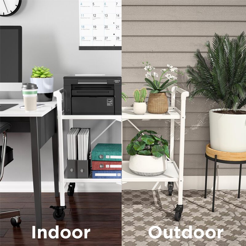 Outdoor and Indoor Folding Serving Cart with Wheels and 2 Shelves