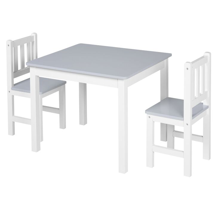 Kids Table and 2 Chairs Set 3 Pieces Toddler Multi-usage Desk Indoor Arts & Crafts Study Rest Snack Time Easy Assembly Grey