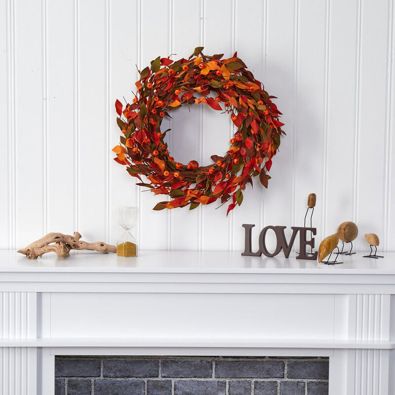Nearly Natural 20-in Harvest Leaf and Mini Pumpkin Artificial Wreath