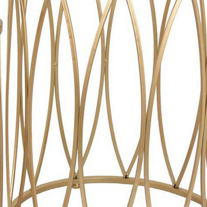 22 Inch Plant Stand Table Set of 2, Mirror Top, Gold Geometric Base - Benzara