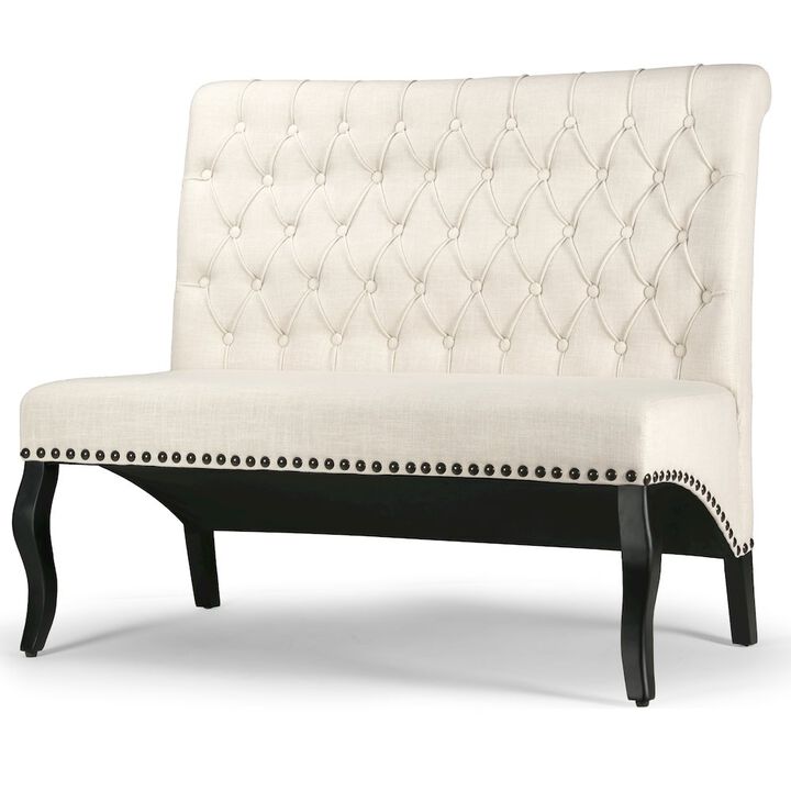 Glamour Home Alisa Beige Upholstered Settee Banquette Bench Loveseat with Button Tufting